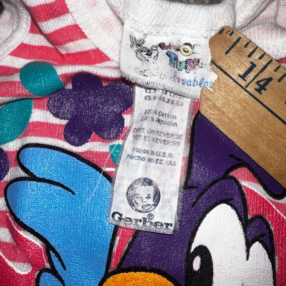 Vintage Looney Tunes Baby Road Runner 1995 Pink striped Romper infant rare - Picture 7 of 7